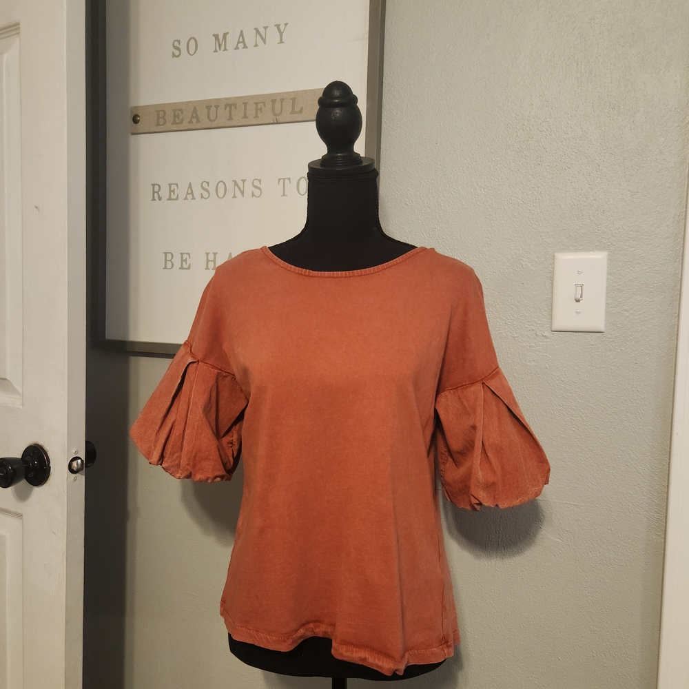 Frye Brown Puff Sleeve Ruffled Blouse